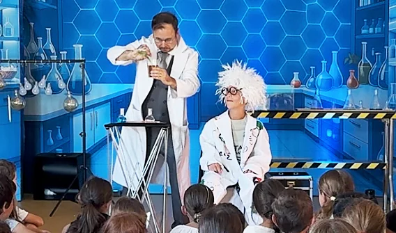 Professor Alchimus interactive science show with live experiments and family audience participation